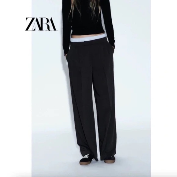 ZARA contrast double waist trousers boxer trim pants women size XS capsule smart - Picture 2 of 6